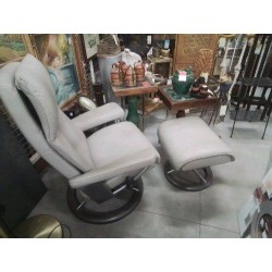 FAUTEUIL STRESSLESS CUIR GRIS + REPOSE PIED