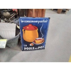 PLAQUE ÉMAILLÉE ANC POULE AU POT