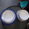 ENS ASSIETTES PORCELAINE BLANCHE DECOR BLEU DORE LINEN FLEURY BLEU DE FRANCE