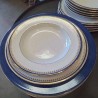 ENS ASSIETTES PORCELAINE BLANCHE DECOR BLEU DORE LINEN FLEURY BLEU DE FRANCE