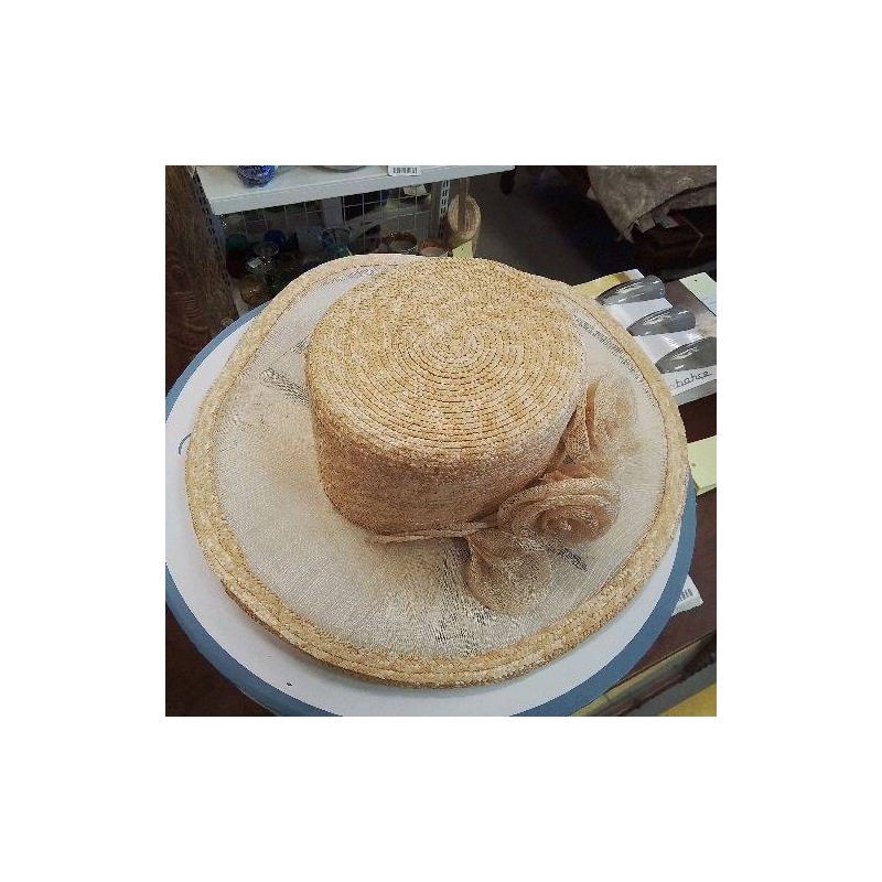 CHAPEAU BEIGE FIBRES NATURELLES 3 FLEURS