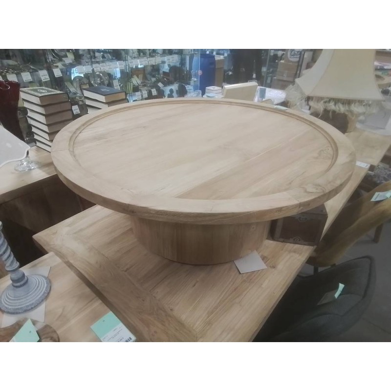 12/CTJ01-TABLE BASSE TECK RONDE DIAM 1M HT 37 CM