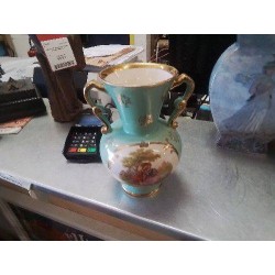 VASE ROMANTIQUE VERT DORÉ 2 ANSES 
