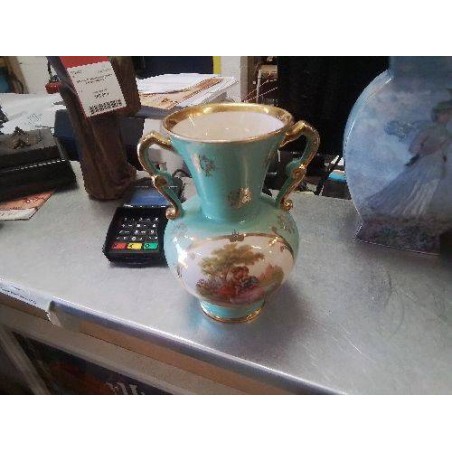 VASE ROMANTIQUE VERT DORÉ 2 ANSES 
