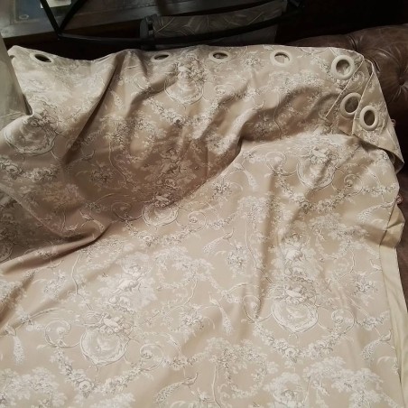 RIDEAU TOILE DE JOUY BEIGE ANGELOTS MOTIF FLORAL DOUBLE  2.80/2.20M
