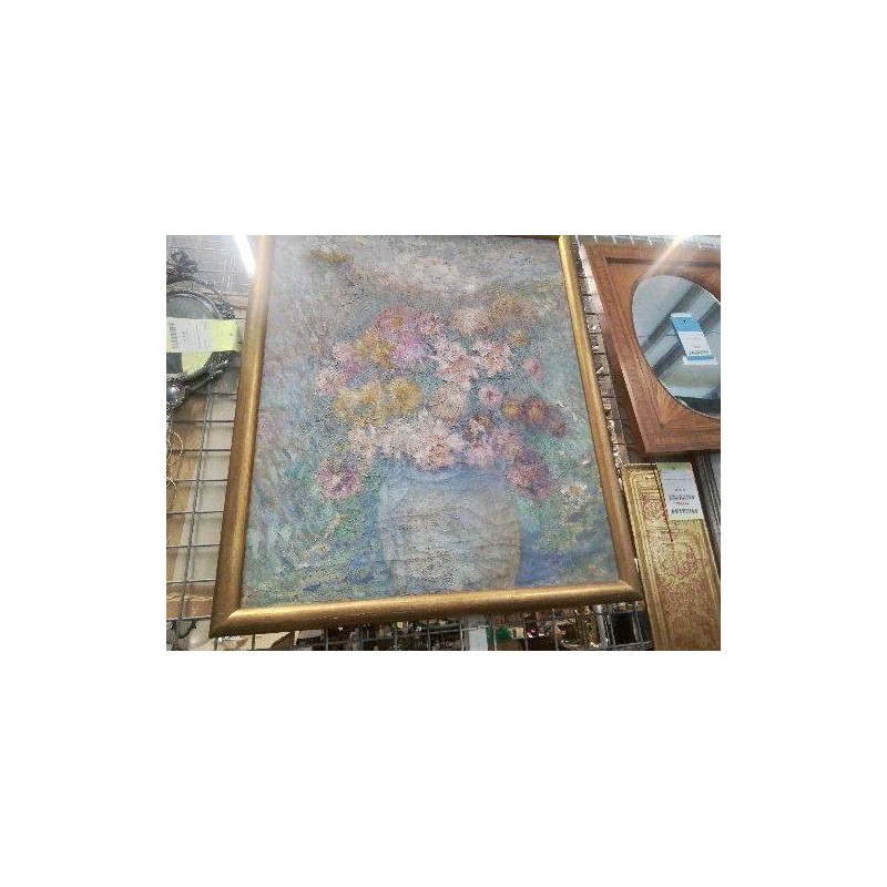 TABLEAU BOUQUET DE FLEURS SIGNE ANTONIA PEARCE CADRE DORE
