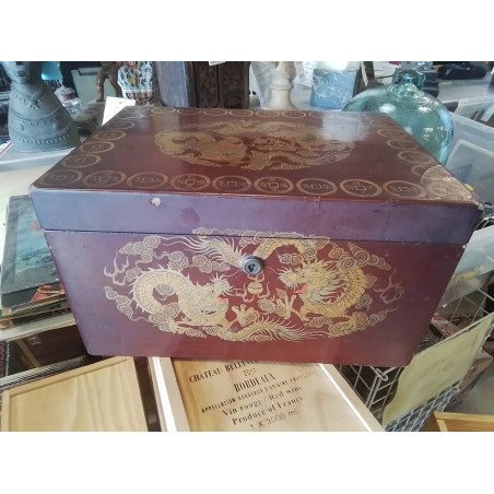 BOITE A THE ANCIENNE LAQUEE AVEC COUVERCLE METAL