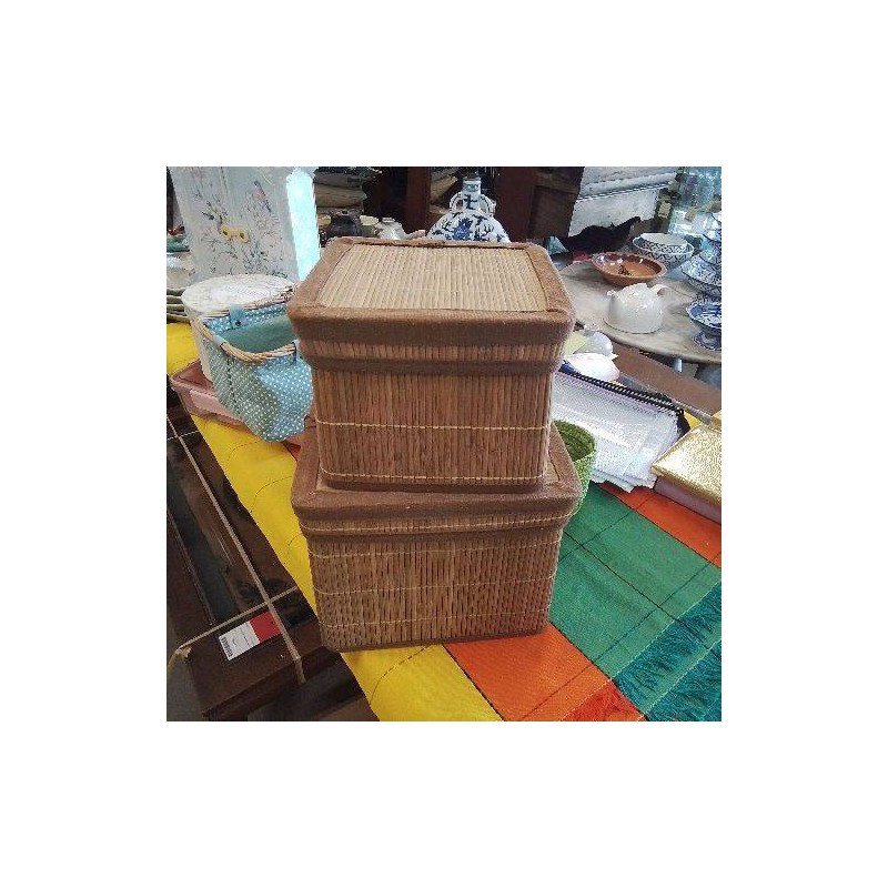 LOT DE 2 PANIERES BAMBOU PLIANTES AVEC COUVERCLE