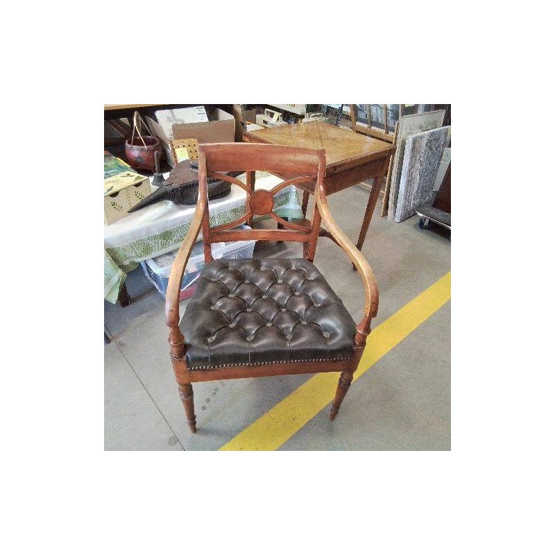 FAUTEUIL DE BUREAU ANCIEN ACAJOU ASSISE CAPITONNEE