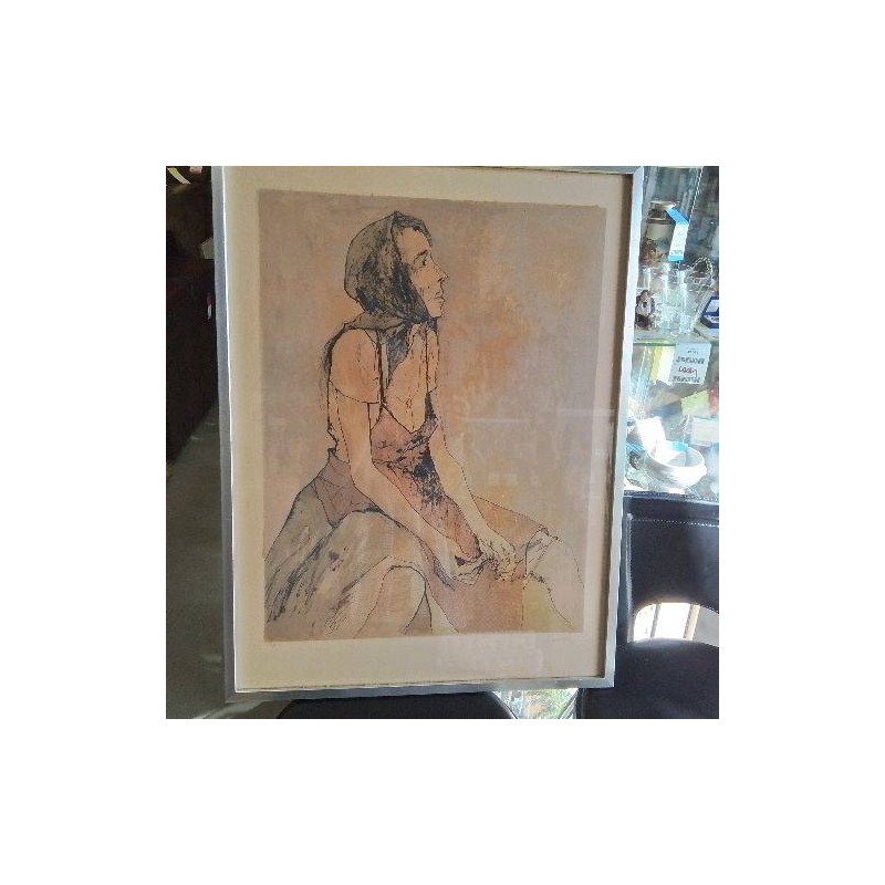 LITHOGRAPHIE TABLER ROUGE SIGNE JEAN JANSEM