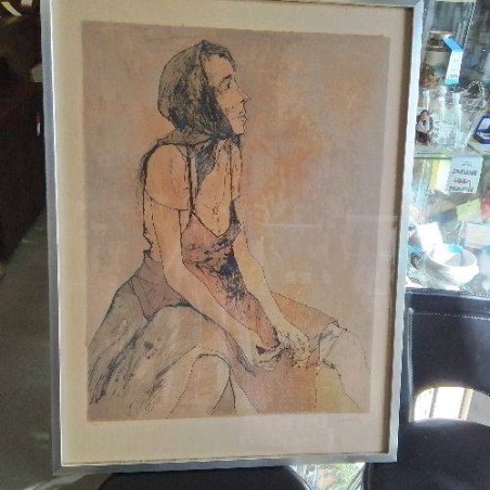 LITHOGRAPHIE TABLER ROUGE SIGNE JEAN JANSEM