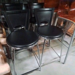TABOURET DE BAR CHROME CUIR NOIR
