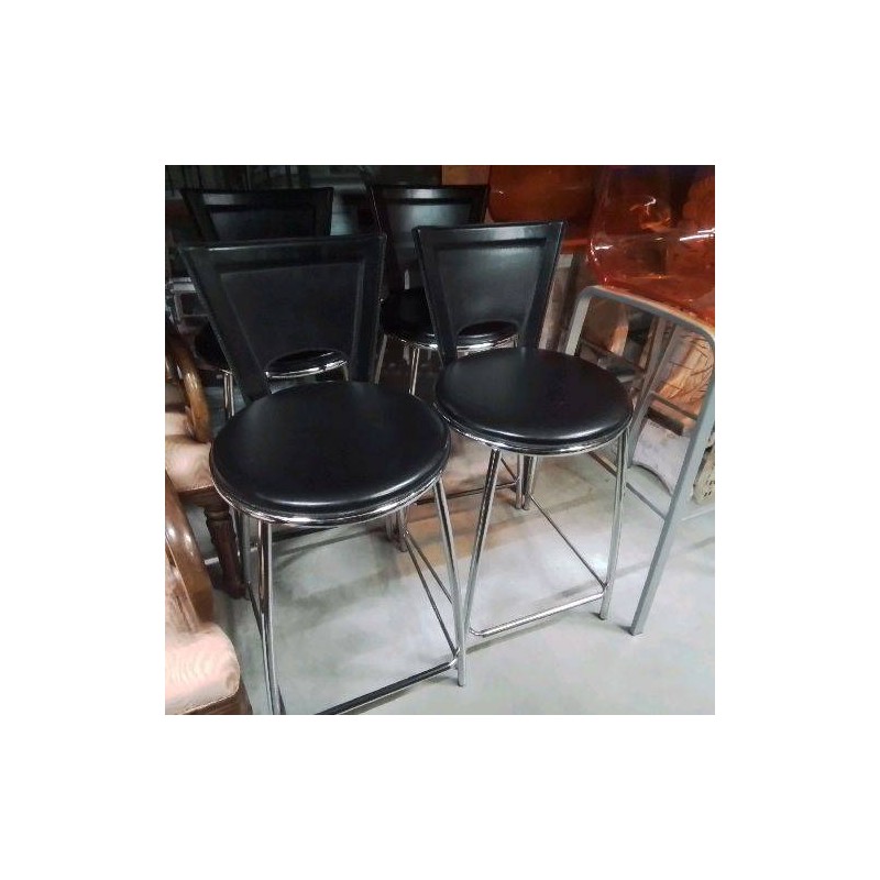 TABOURET DE BAR CHROME CUIR NOIR