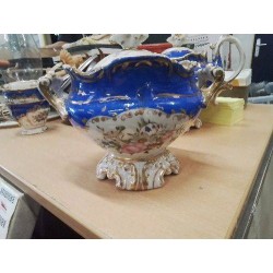 SUCRIER ANCIEN PORCELAINE BLEUR FLEURI COUVERCLE EN L ETAT