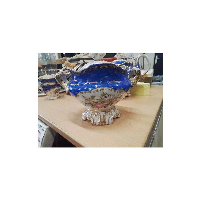 SUCRIER ANCIEN PORCELAINE BLEUR FLEURI COUVERCLE EN L ETAT