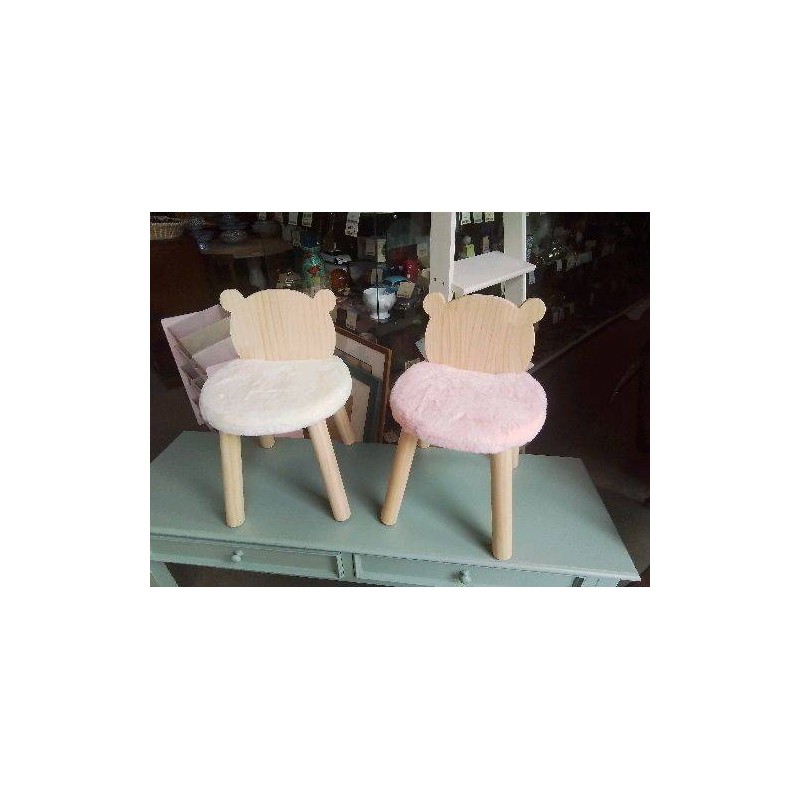 TABOURET ENFANT BOIS ASSISE FAUSSE FOURRURE