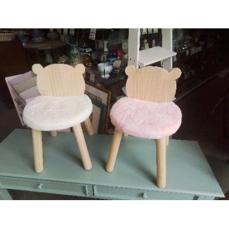 TABOURET ENFANT BOIS ASSISE FAUSSE FOURRURE