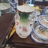 VASE 2 ANSES VERT DÉCOR FLEURS LIMOGES