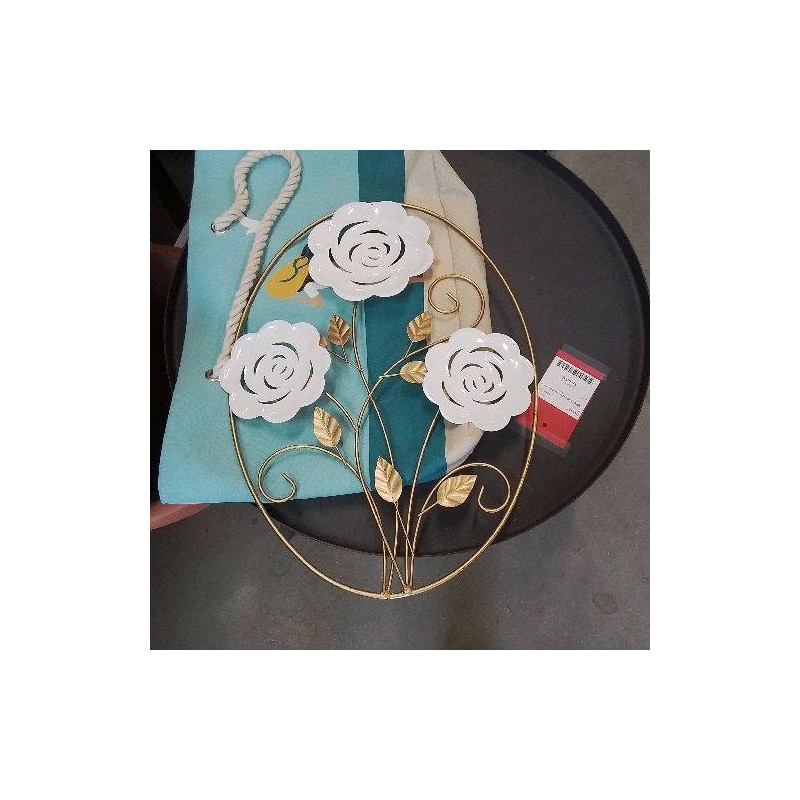 DÉCO METAL FLORALE MURALE BLC DORÉ 