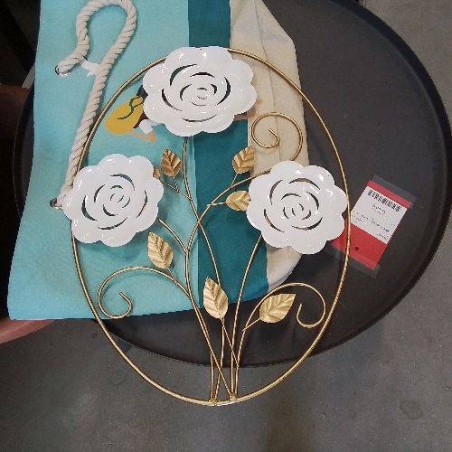 DÉCO METAL FLORALE MURALE BLC DORÉ 