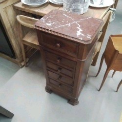 CHEVET 3T1P NOYER MARBRE ROUGE BLANC 