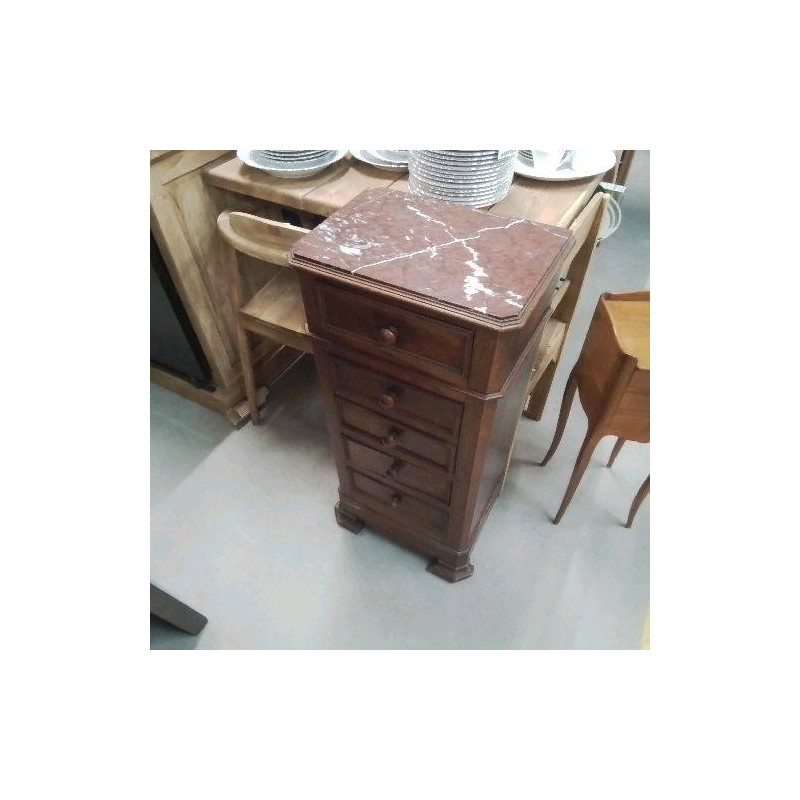 CHEVET 3T1P NOYER MARBRE ROUGE BLANC 
