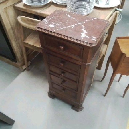 CHEVET 3T1P NOYER MARBRE ROUGE BLANC 