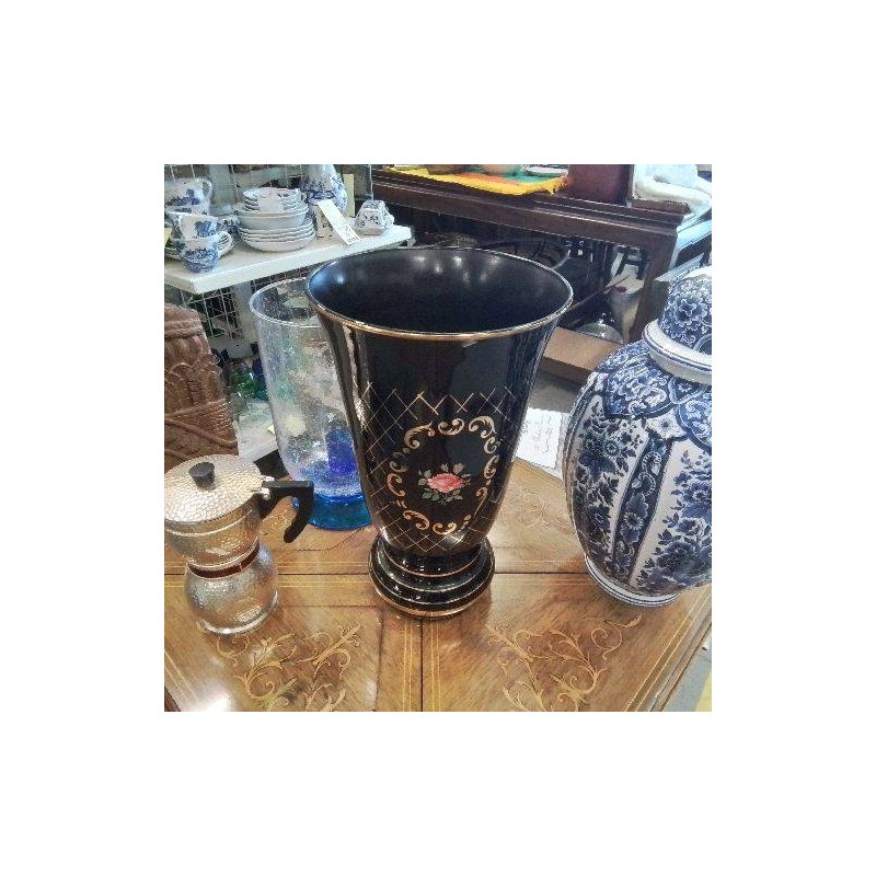 VASE NOIR D3COR FLEURS LOSANGES