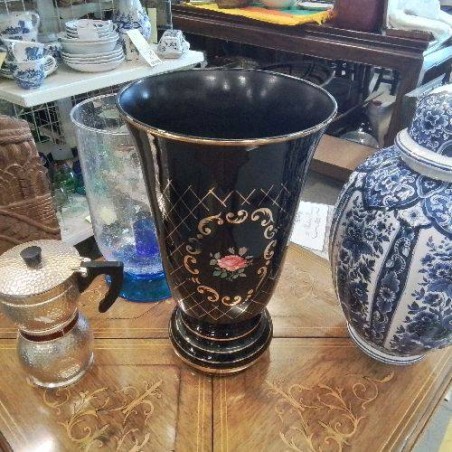 VASE NOIR D3COR FLEURS LOSANGES