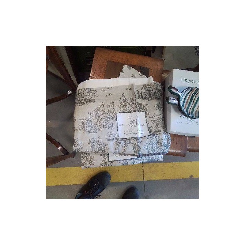 PAIRE RIDEAUX SIMPLES ST AMANT GRIS BLANC TOILE DE JOUY 100*210CM