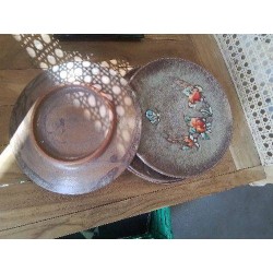 LOT 5 ASSIETTES PM TERRE ÉMAILLÉE FLEURS PAPILLON 