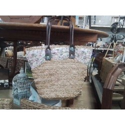 PANIER TRAPEZE FIBRES NATURELLES TISSU FLEURI 2 ANSES