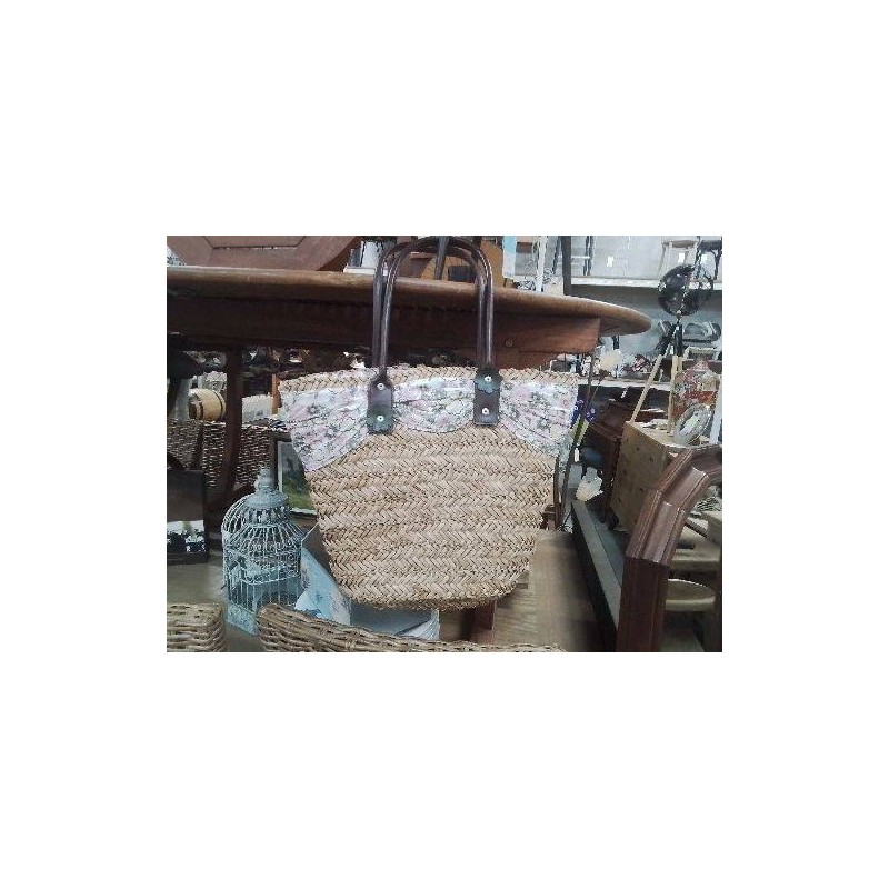 PANIER TRAPEZE FIBRES NATURELLES TISSU FLEURI 2 ANSES
