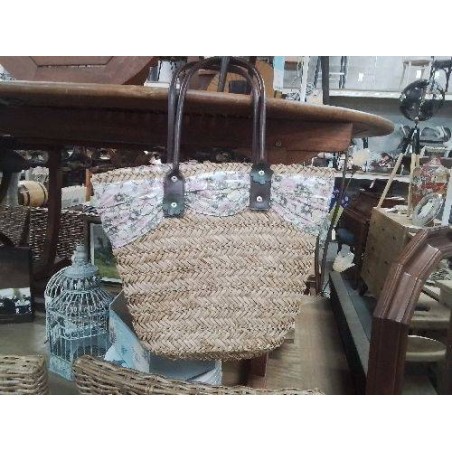 PANIER TRAPEZE FIBRES NATURELLES TISSU FLEURI 2 ANSES