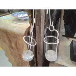 PHOTOPHORE METAL BLANC VERRE A SUSPENDRE