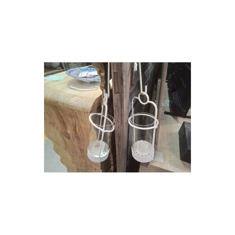 PHOTOPHORE METAL BLANC VERRE A SUSPENDRE