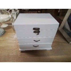 BOITE COFFRET 2 TIROIRS PEINT GRIS POUR BIJOUX