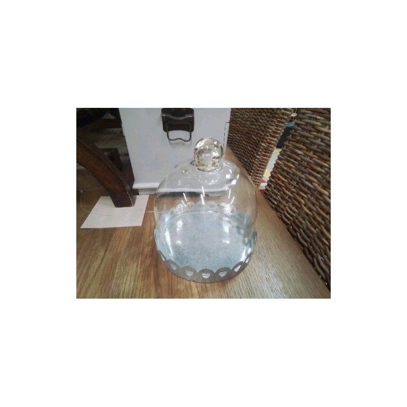 CLOCHE VERRE SOCLE METAL GRIS