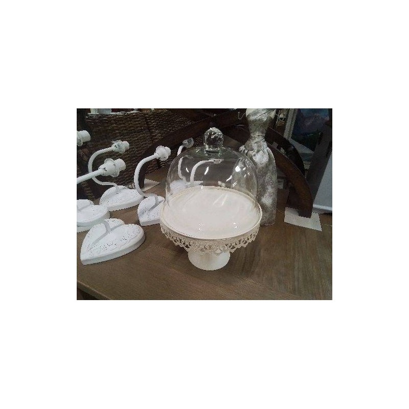 CLOCHE VERRE SUR SOCLE METAL SUR PIED BEIGE