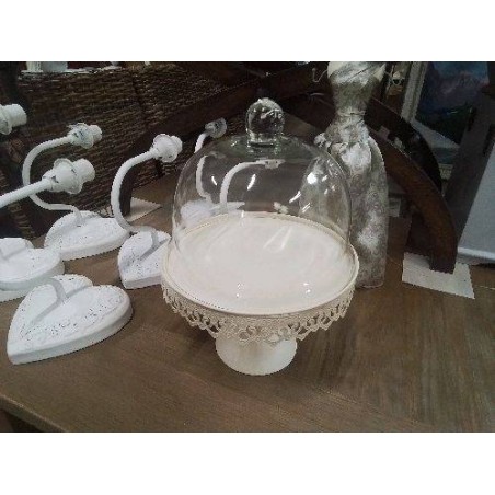 CLOCHE VERRE SUR SOCLE METAL SUR PIED BEIGE