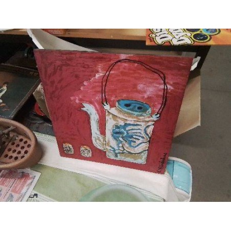 PANNEAU LAQUÉ THÉIÈRE FOND ROUGE