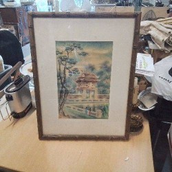 TABLEAU BAMBOU PAYSAGE TEMPLE ARBRE