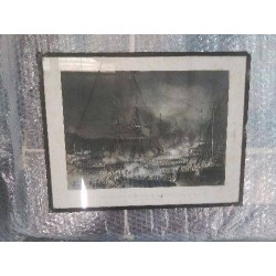 CADRE AFFICHE NOIR ET BLANC COMBAT NAVAL 