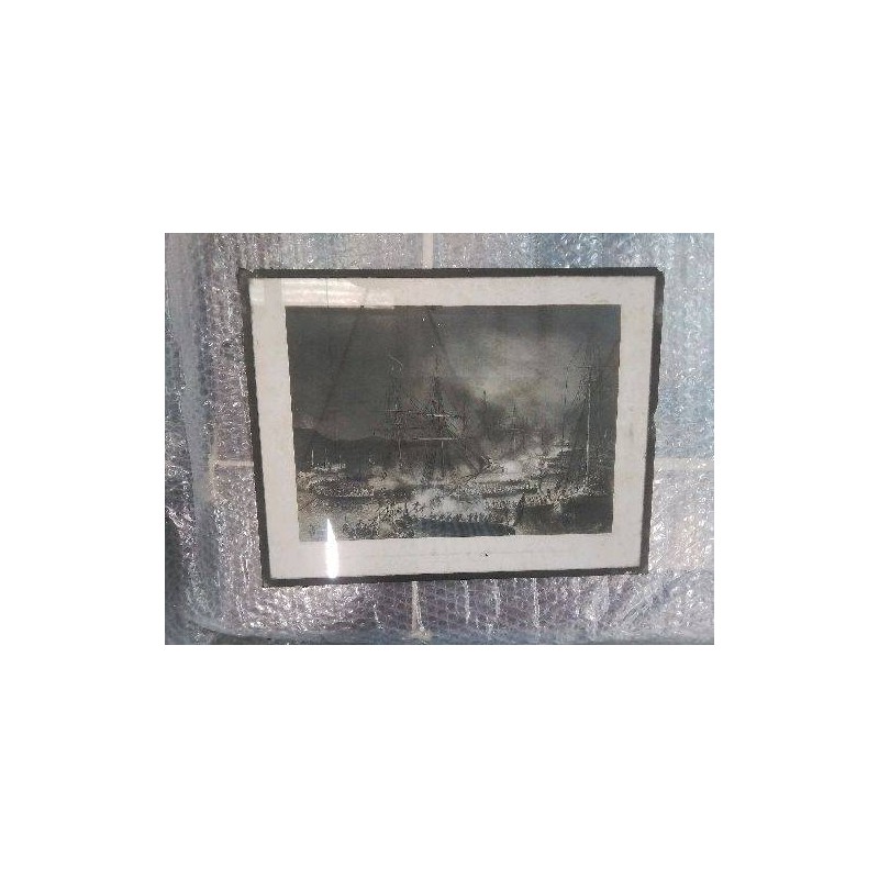CADRE AFFICHE NOIR ET BLANC COMBAT NAVAL 