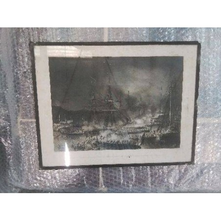 CADRE AFFICHE NOIR ET BLANC COMBAT NAVAL 