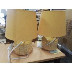 LAMPE DE CHEVET CERAMIQUE JAUNE BLANC ABJ JAUNE