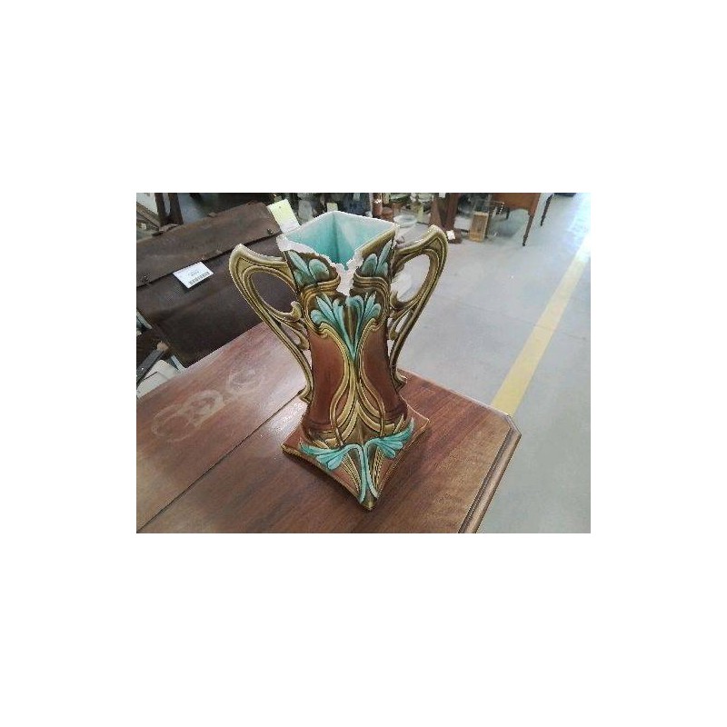 VASE ART NOUVEAU BARBOTINE EN L ETAT 