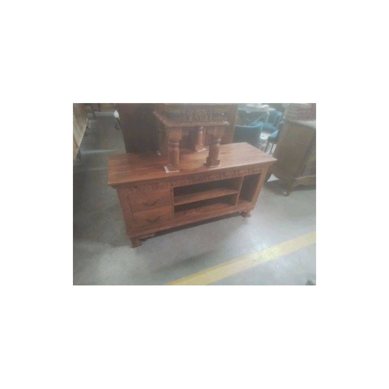 MEUBLE TV TECK SCULPTÉ 48X140X72
