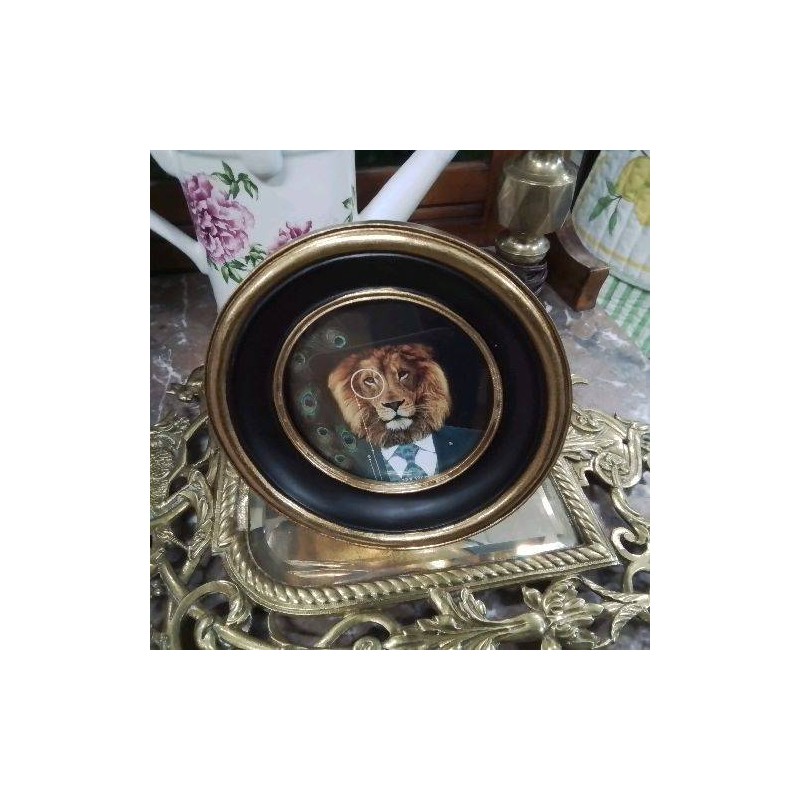 CADRE LION NOIR DORÉ 