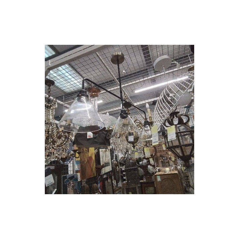 LUSTRE 3 CONES VERRE NOIR METAL 